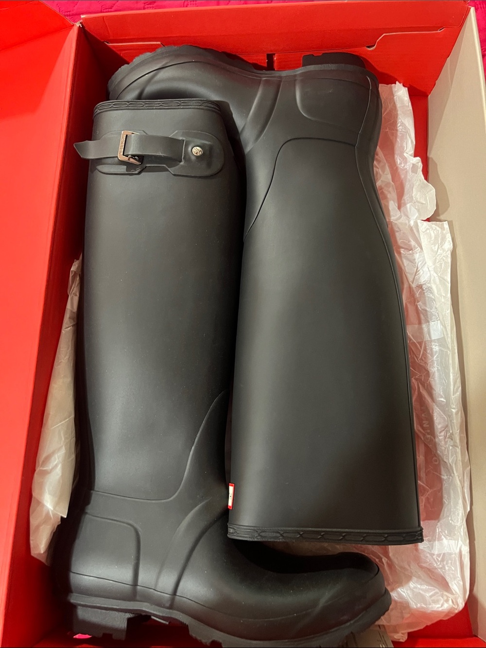 Hunter Black Tall Women's Waterproof Rain Boots with Buckle